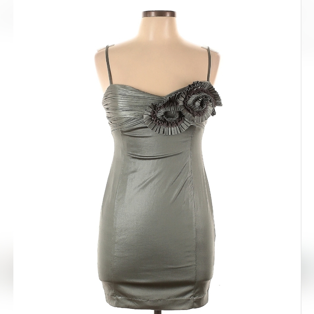 Ark & Co Womens' Bodycon Mini Dress Spaghetti Straps, Metallic Grey/Green, Sz L